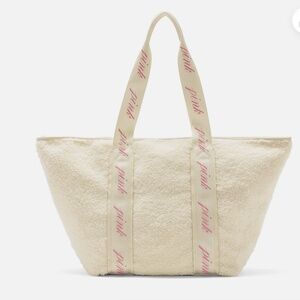 PINK White Sherpa Tote Bag
